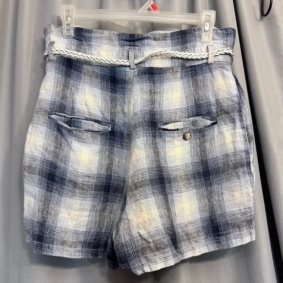 REFORMATION Rossi paper bag Shorts Blue Plaid 100% Linen not original belt - Picture 5 of 16